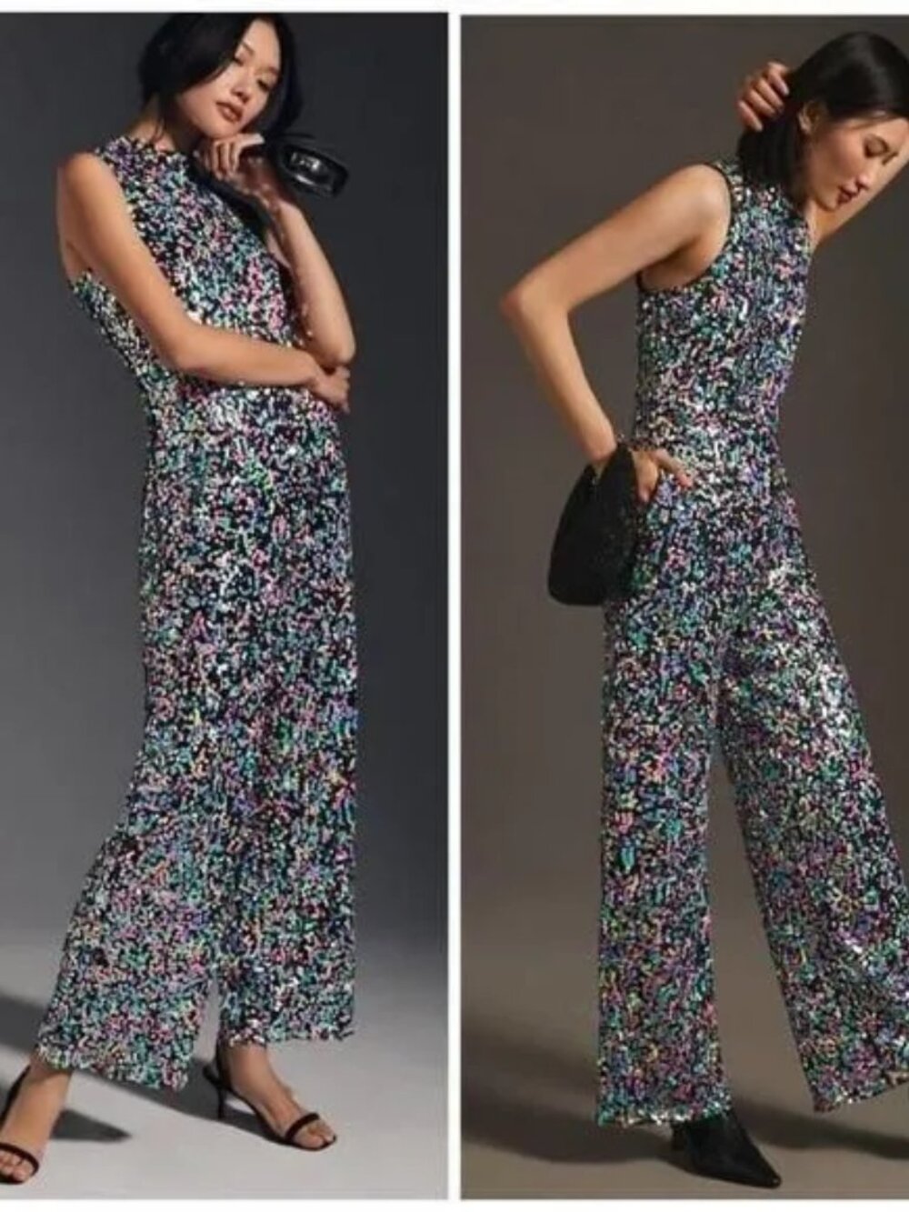 Hutch Sequin Jumpsuit Sleeveless Mock Neck High Rise Colorful NWT New Size Small